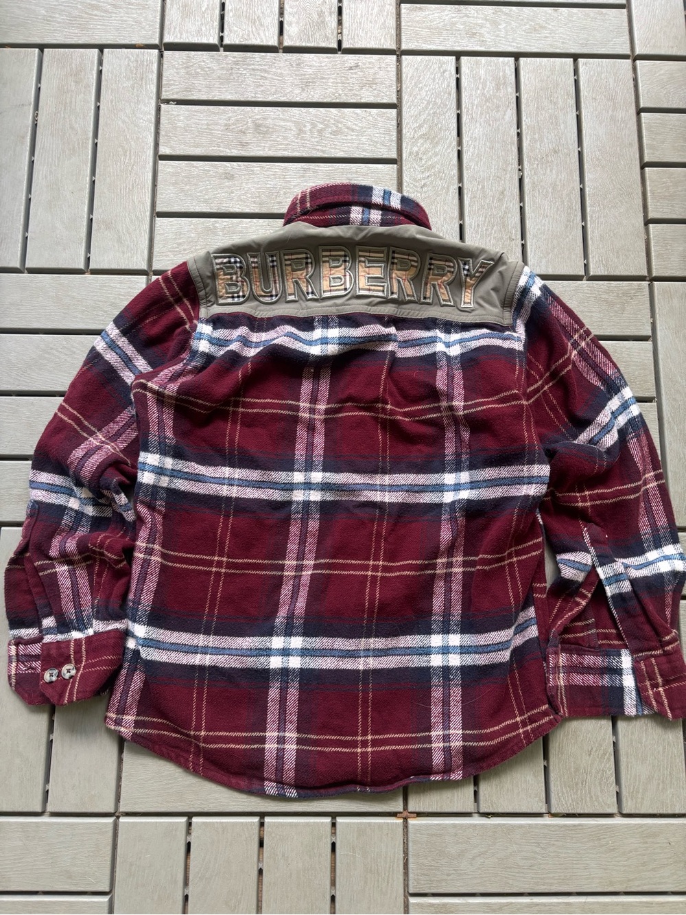 Burberry Maroon Plaid Button-Down Shirt Jacket